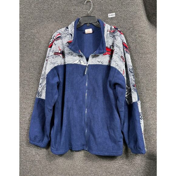 Vintage Northern Lifestyles Jacket Mens Large Blue Boat Nautical Fleece Zip 90s - Picture 1 of 8